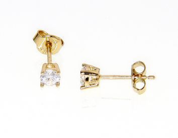Golden single stone earrings 14k with zircon  (code S169916)